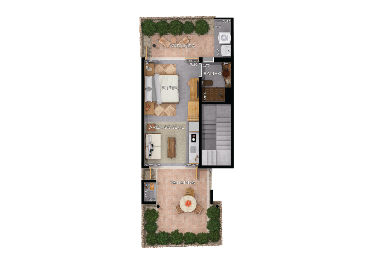 Casa com Jardim Loft - Planta da unidade 402 - 59m²